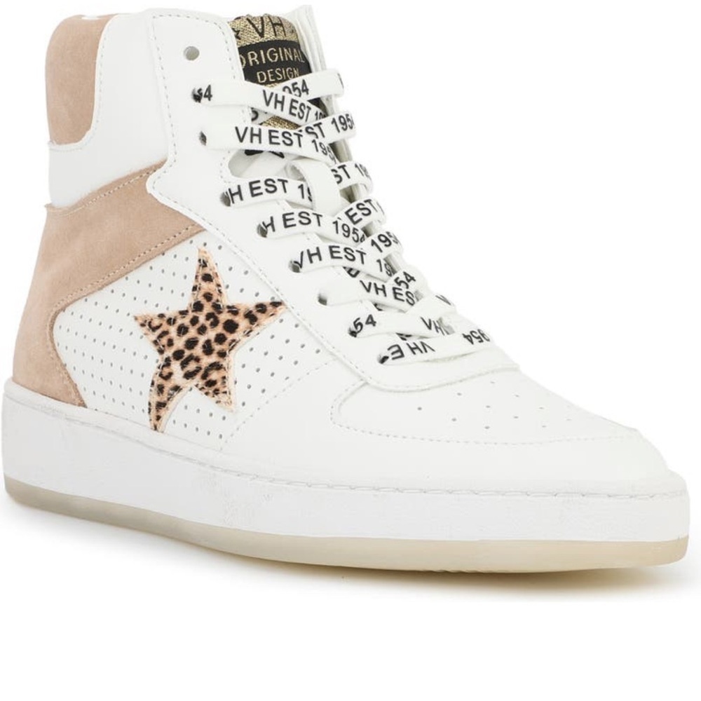 Vintage Havana Lay Up high top white sneaker calf hair leopard star shoe size 8